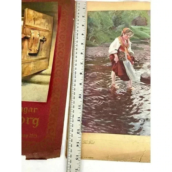 Antique 2 Swedish Print 1915 Lithograph Christmas Woman THE FORD Anders Zorn - Picture 7 of 11